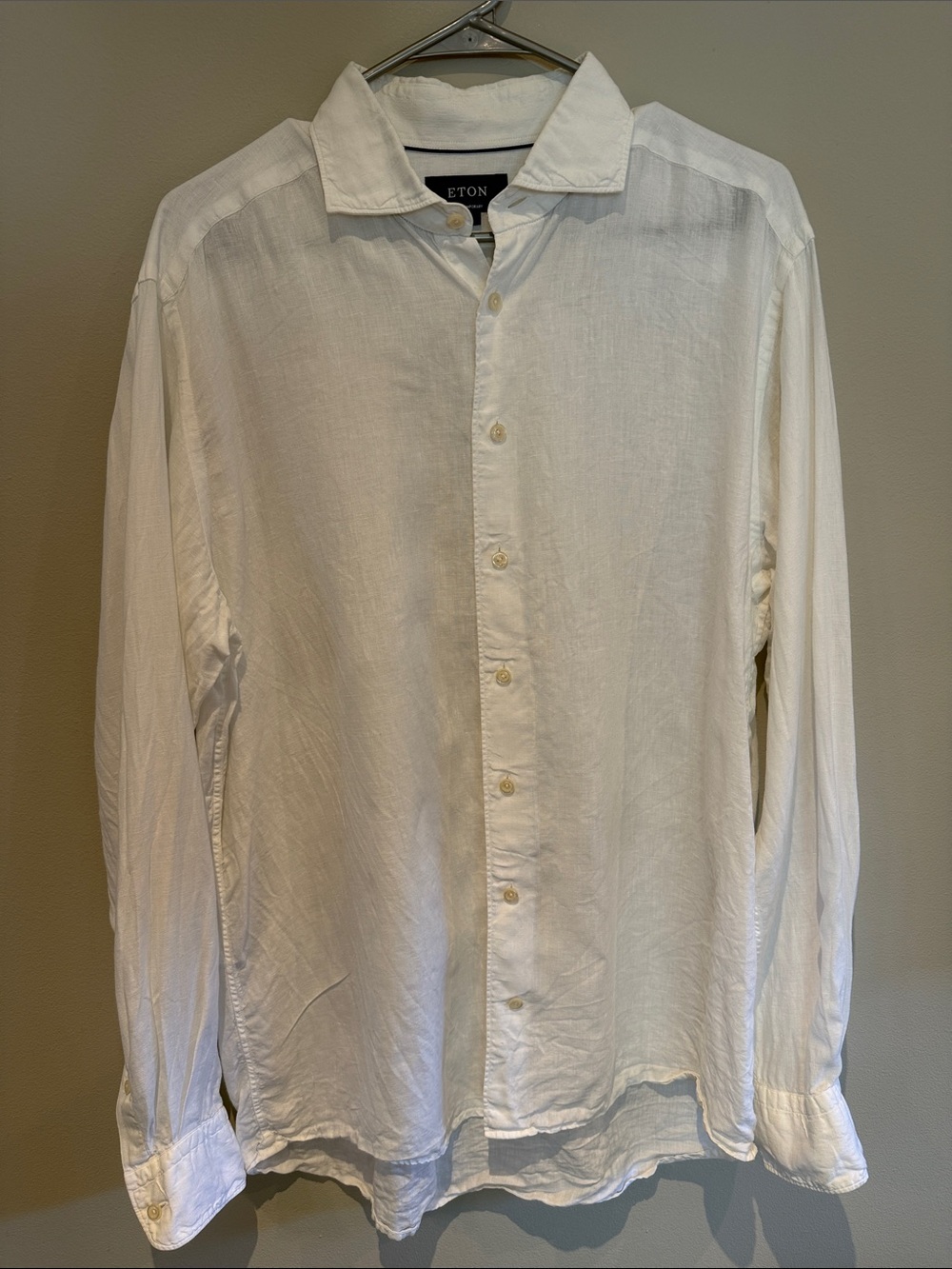 Eton White Linen Casual Button-Down Shirt